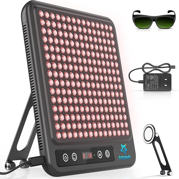 Red Light Therapy Panel 225 Dual-Chip LEDs with 660nm Red &amp 850nm Near Infrared Light for Face Skin Sleep Body Relaxation Portable Therapy Panel with Stand &amp Timer