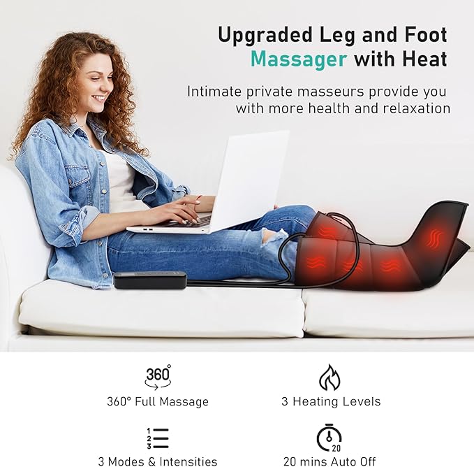 QUINEAR Leg Massager for Circulation and Pain Relief Heating Leg Compression Massager with 3 Modes Foot and Calf Massager with 3 Intensities 3 Heats - Gift for Mom and Dad