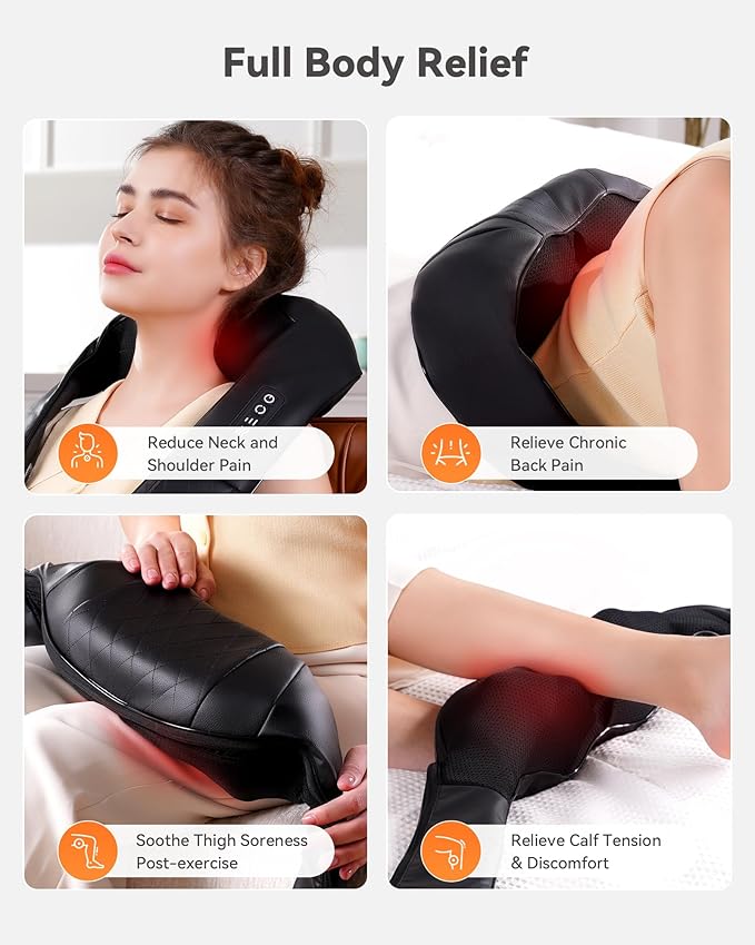 Shiatsu Neck and Back Massager Corded Electric Neck Massager with Heat for Pain Relief Deep Tissue 4D Kneading Shoulder Massager Pillow for Whole Body Relaxation Gifts for Mom Dad Friends