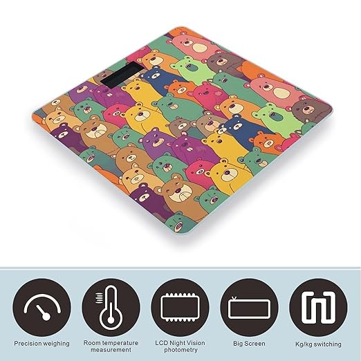 Colorful Bears Bathroom Scale for Body Weight LCD Display Digital Bathroom Scale Tempered Glass Bathroom Weight Scales Fashion Smart Scales for Home Bedroom 400 Lb