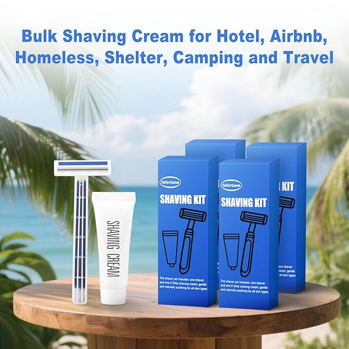 Shave Kit in Bulk Twin Blade Razors with Protective CapDisposable Razors in Bulk Shaving Cream for Hotel Airbnb Homeless Shelter Camping and Travel (60)