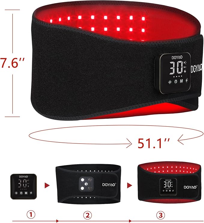 DGXINJUN Cordless Red Light Therapy Infrared Light Therapy Wrap Belt Muscle Pain Relief Device Led Body Back Pain Relief Portable Belt with Pulse Mode (4000mAh Battery)