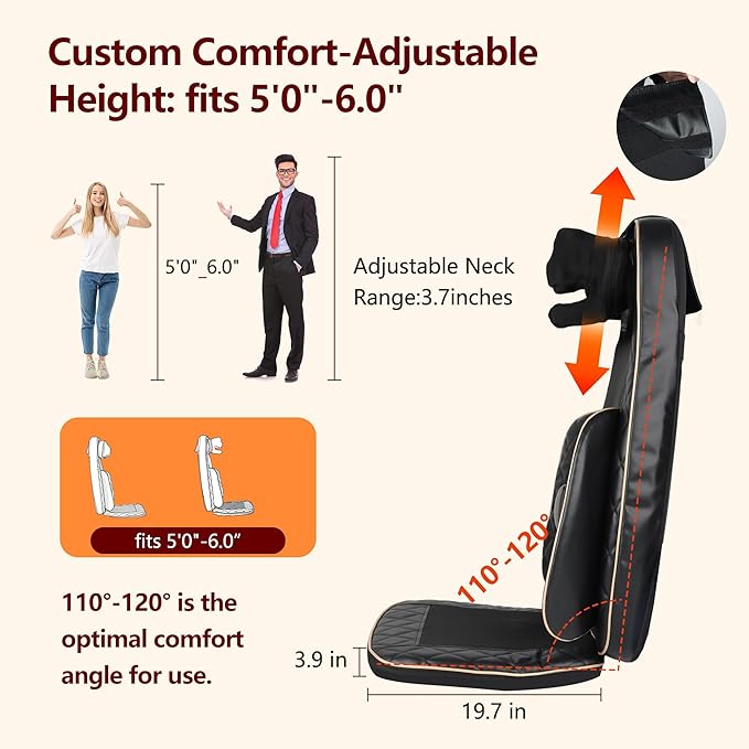 Neck and Back Massager with Heat - Shiatsu Full Back Walking Massager with Deep Kneading &amp Seat Cushion Vibration for Chair and Home Pain Relief Dual-Neck Detachable and Height Adjustment
