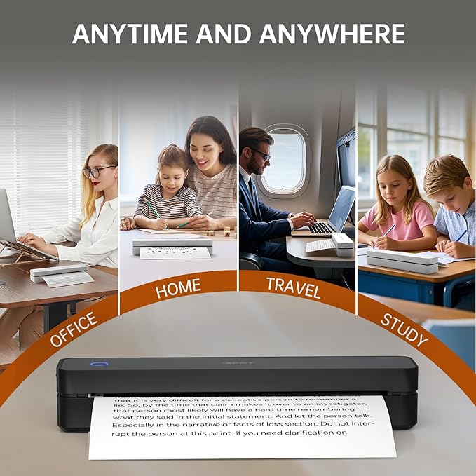 iDPRT MT610 Portable Thermal Printer 300DPI HD Mobile-Travel-Printers Inkless-Wireless-Small-Printer for Home Use Office Vehicles Bluetooth Printers Supports 8.5 x 11 US Letter&ampA4&ampA5 Dee