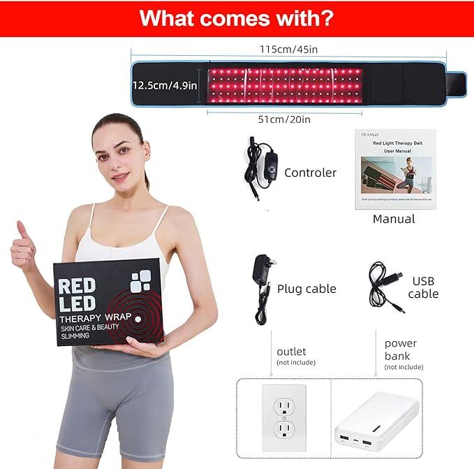 Red Light Therapy Belt Near Infrared Light Therapy for Body Weight Loss lipo Belt at Home Contour Light Machine 660nm 850nm for Pain Relief Sleep Skin Health Anti-Aging Energy Recovery