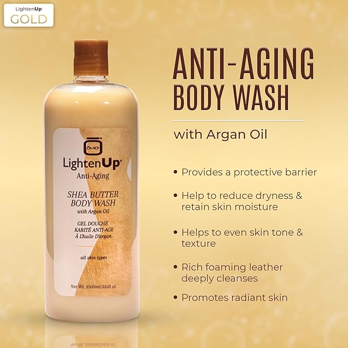 Omic LightenUp Anti-Aging Body Wash - 33.8 fl oz / 1000ml - Formulated to Bright and Soften Skin with Argan Oil and Shea Butter