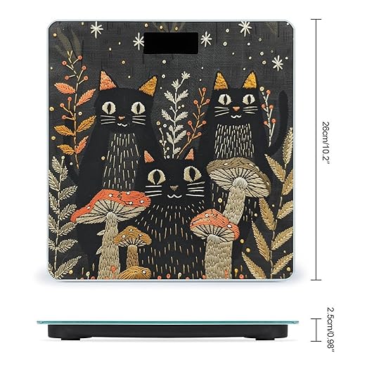 Cats and Mushrooms Scale for Body Weight Highly Accurate Digital Bathroom Scale Sturdy Tempered Glass Weighing Scales with LCD Display Fashion Body Fat Smart Scales 400lb