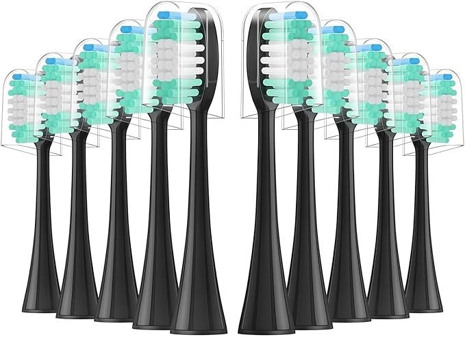 10 Pieces Replacement Brush Heads Compatible with Aquasonic Series Electric Toothbrush Soft Bristle Deep Clean Teeth(8pcs Black)