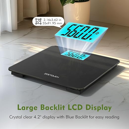 560lbs Bathroom Scale for Body Weight Over 500 lbs Accurate Digital Weighing Machine with Wide Platform 12.2 x 12.9 Large Backlit LCD DisplayHigh Capacity for Heavy Duty Seniors