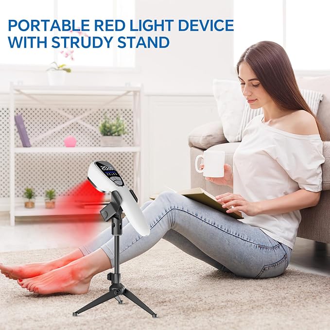 Red Light Therapy Device for Body Pain ReIief with Stand 6x808nm+12x650nm Handheld Near Infrared Light Therapy with PW Pulsed Wave Model for Human Body Joint Back Knee Muscle