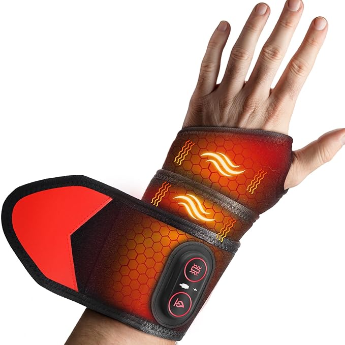 Cordless Wrist Heating Pad Wrap with Vibration Rechargeable Heated Wrist Brace for Hand Pain Relief Red Light Heating Pad for Women and Men Wrist Hand Arm Leg Ankle
