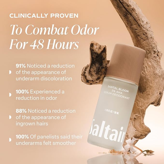Saltair Serum Deodorant 2 Pack – Santal Bloom Scent – 5% AHA – Aluminum-Free Odor Control for Women &amp Men – Mandelic Acid Deodorant with Lactic Acid – 2x 1.7oz Travel Roll On