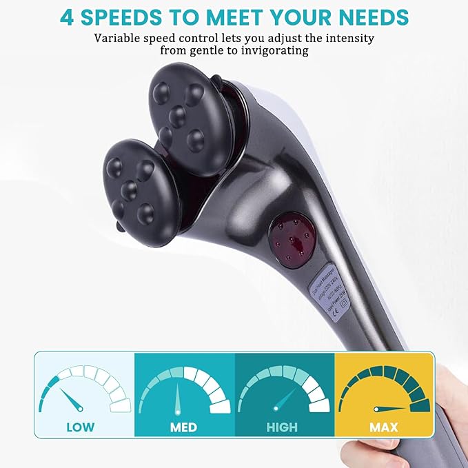 Dual Head Handheld Percussion Massager with Heat Electric Deep Tissue Back Massager for Neck Shoulder Back Leg &amp Full-Body Muscle Relief Ideal Gift for Parents