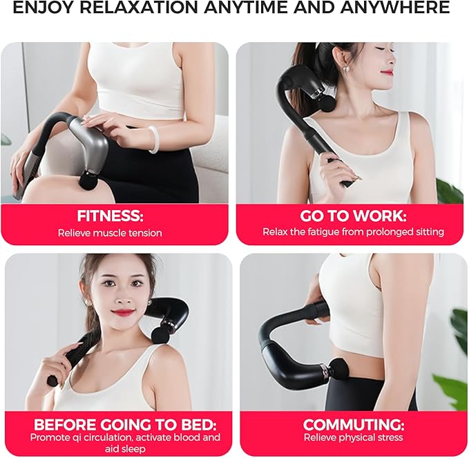 Deep Tissue Massage Gun for Back &amp Full Body – Long Handle Percussion Muscle Massager with 4 Replaceable Heads Adjustable Speeds &amp Quiet Motor – Relieve Muscle Pain Soreness &amp Stiffness