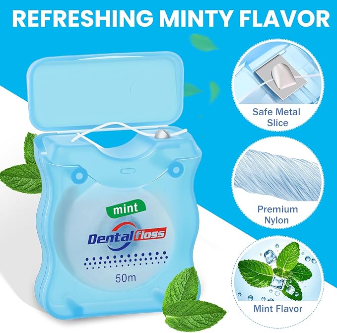 Geiserailie 96 Pack Dental Floss Bulk Mint Flavored Floss 50m Each Travel Dental String Oral Care for Teeth Protection (Square Wavy Box)