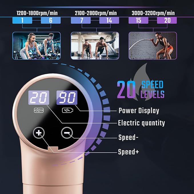 cotsoco Massage Gun Deep Tissue Muscle Massage Gun Back Massager for Pain Relief 20 Speeds Handheld Electric Massager Tool with Silent Brushless Motor Suitable for Gym Office Home Travel