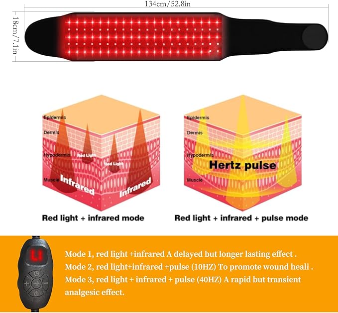 Red Light Belt Near Infrared Light Belt for Legs Back Waist Shoulders Neck 660nm and 850nm Red Light Wrap with Timing Settings 5 Light Modes (Black)