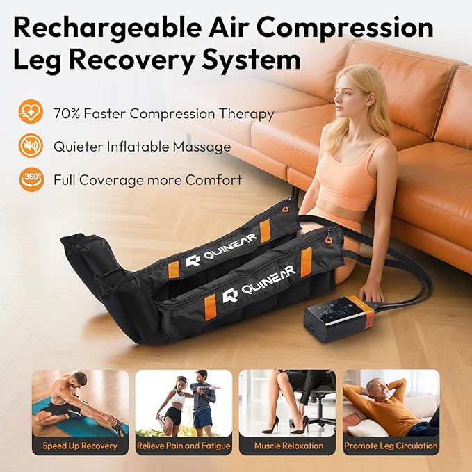 QUINEAR Cordless Leg Recovery System with 5-Zone Air Compression Leg Massager for Circulation with 11 Levels &amp 3 Modes Compression Boots for Athletes Officer Elderly(Small)