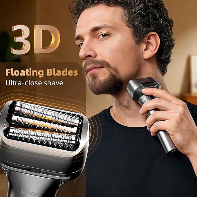 Ufree Foil Shaver with Pop-Up Trimmer 8500 RPM Electric Razor for Men Wet &amp Dry Electric Shaver with 2 Speed Modes LED Display Rechargeable Cordless IPX7 Waterproof Silver