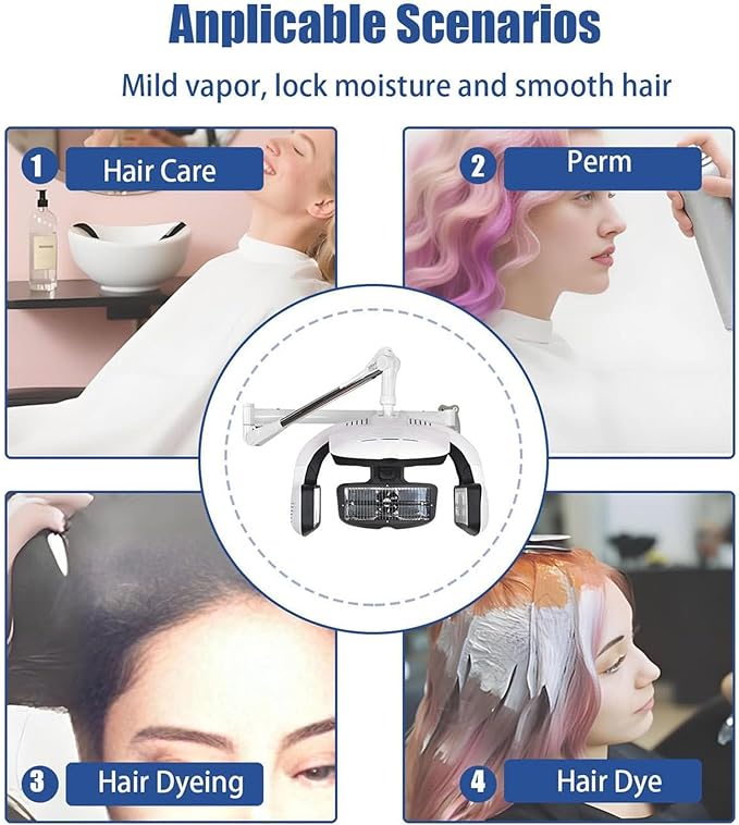 Orbiting Infrared Hair Dryer Professional Hair Perm Color Accelerator Processor Salon Spa Rolling Hair Steamer Conditioner Temperature &amp Height Adjustable Wall-Mounted