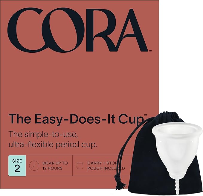 Cora Organic Feminine Care | 36 Regular Pads with Wings and a Size 2 Menstrual Period Cup | Medical Grade Silicone | Eco-Conscious | Bundle Pack