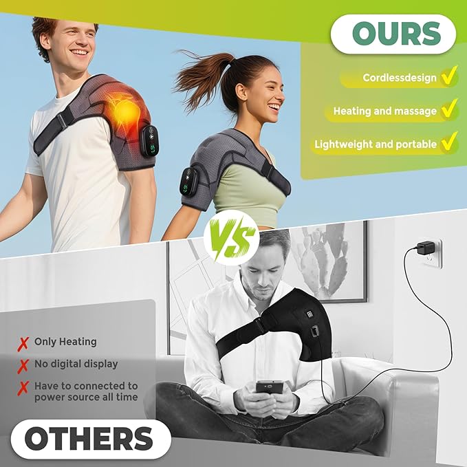 Shoulder Heating Pad with Massage Cordless Shoulder Heating Pad Shoulders Massager for Pain Relief Left Right Heated Shoulder Wrap for Rotator Cuff &amp Shoulder Brace Support