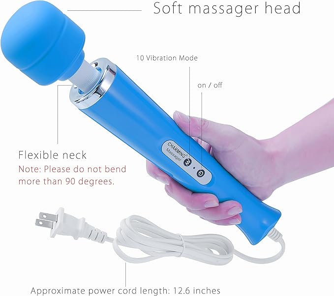 CHARMING Wired Powerful Handheld Back Massager with Strong Personal Therapy Vibration Massager for Sports Recovery Muscle Aches Whole Body Pain (Blue)