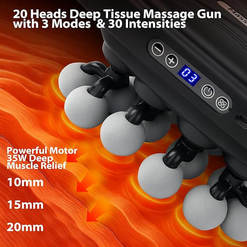 20 Head Massage GunMore Powerful than 16 Head MassagerDeep Tissue Massager Gun with 3 Modes &amp 30 Levels Muscle Massager for Pain ReliefBack MassagerHandheld Massager for BackNeckShoulder