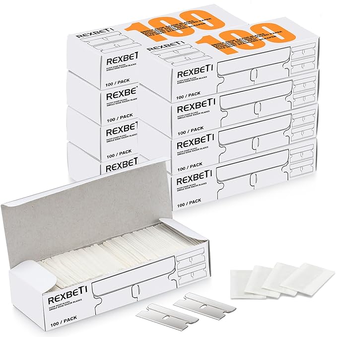 REXBETI 800PCS Single Edge Razor Blades Industrial Scraper Razor Blades Replacement Box Cutter Blades Suitable for Removing Labels Decals Stickers