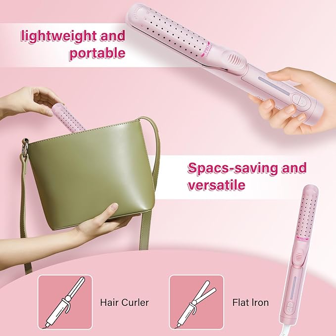Airflow Styler Curling Iron360° Cool Air Lock in Style for Lasting Curls 2 in 1 Hair Straightener and Curler Anti-Scald for Short Long Hair（Pink）
