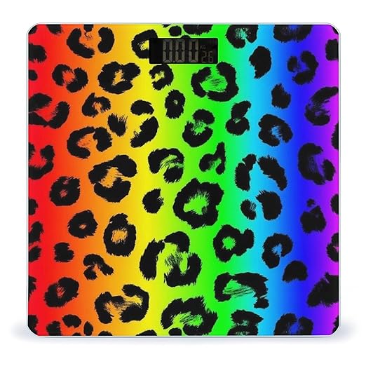 Women's Digital Bathroom Weighing Scale Automatic Switch Energy Saving Scale Smart Scale for Body Weight Colorful Cheetah Leopard Animal Print Rainbow