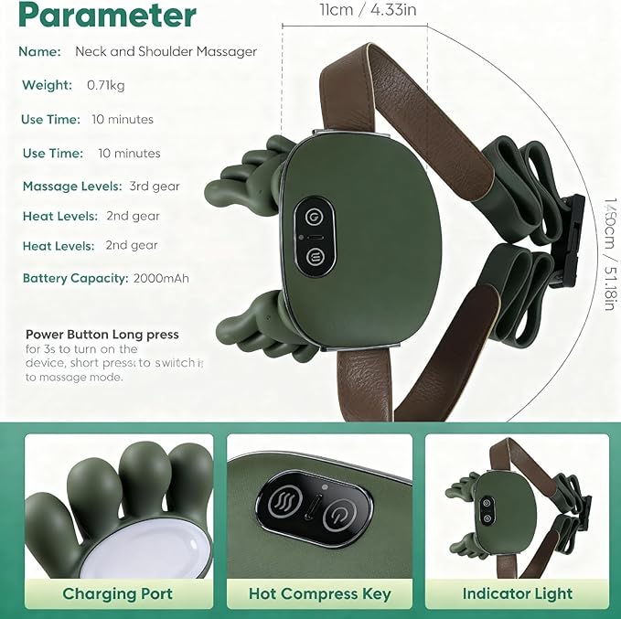SALAN Neck and Shoulder Massager with Heat 4D Bionic Kneading Massager Cordless Deep Tissue Shoulder and Upper Back Massager Portable Wrap Around Neck Massager for Home Office and Travel