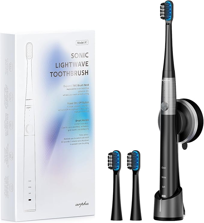 ARPHA Sonic Electric Toothbrush for Adults Power Whitening Toothbrush with Holder Wall Cup 2 Brush Heads &amp Travel Case 45000 VPM Electric Motor &amp Wireless Charging 3 Modes w Smart Timer