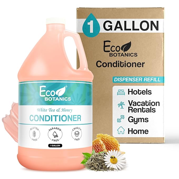 Terra Pure 1-Shoppe Eco Botanics Natural Conditioner with Raw Honey &amp White Tea | Gallon Jug Bulk Toiletries for Airbnb Vacation Rentals and Home Bathroom | Refill For Soap Dispensers
