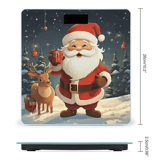 Christmas Santa Claus Scale for Body Weight Safe Rounded Corners Tempered Glass Digital Bathroom Scale LED Display 400lb Capacity Weight Scales with High Precision Sensors