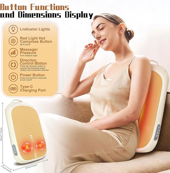 Shiatsu Back and Neck Massager for Pain Relief Deep Tissue Up and Down Rolling Back Massager with Heat Cordless Kneading Massage for Office Home Car Birthday Gifts for Women Men Mom Dad