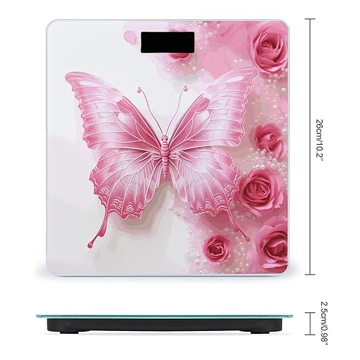 Pink and White Butterfly Bathroom Scale Ultra-Bright Liquid Crystal Screen Weight Scale Accurate Bathroom Body Scales for Body Weight Bathroom Pet Home Bedroom Gift-Giving