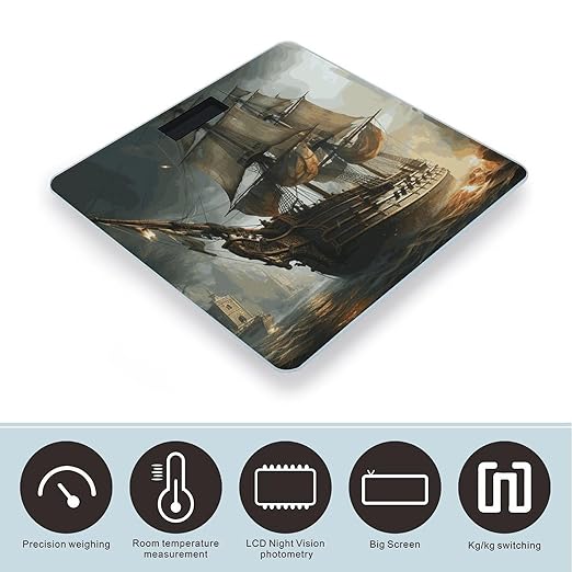 Digital Bathroom Scale for Body Weight Scale with Bright LCD Display High Accuracy Step-On Technology Auto On/Off Cool Pirate Ship Digital Scales 400 Lbs /180kg