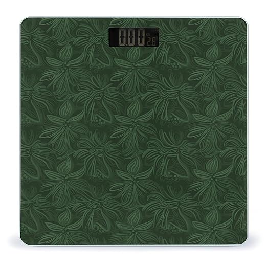 Digital Bathroom Scale for Body Weight Scale with Bright LCD Display High Accuracy Step-On Technology Auto On/Off Hunter Green Floral Petals Pattern Digital Scales 400 Lbs /180kg