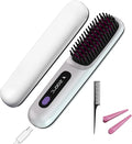 GERY Wireless Hair Straightener Brush Cordless Negative Ion 3 Temp Settings (160℃/180℃/200℃) MCH Fast Heating 4X Longer Battery LED Display Portable for Travel &amp Home (White)