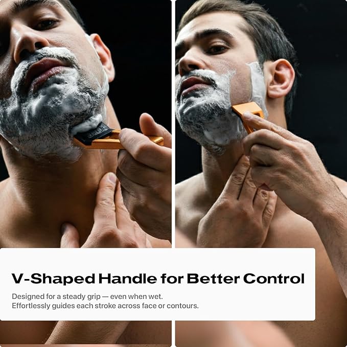 HYPE X1 Safety Razor - Aerospace Grade Aluminum - Magnetic Comfort (C) Shave Setting - Ergonomic V-Shaped Reusable Gentle Shaving Razors For Men and Women - Orange