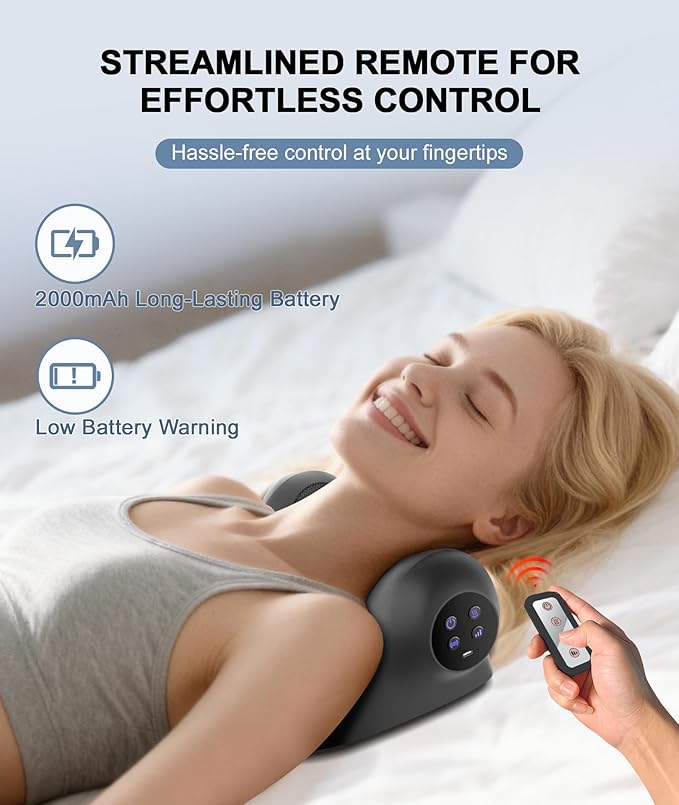 RINGCO Neck Massager with Heat Red Light &amp Vibration Adjustable Heated Neck Stretcher with 3 Modes Rechargeable Cervical Traction Device for Pain Relief &amp Muscle Relaxation Gift for Women