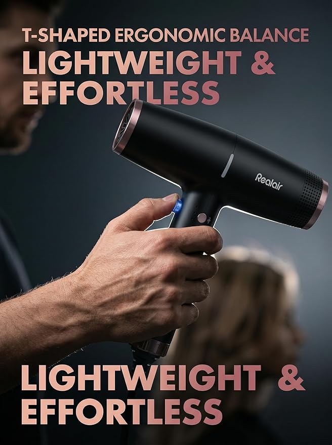 Professional Ionic Hair Dryer with Diffuser - Lightweight Compact Powerful &amp Fast Salon Blow Dryer with High Speed Brushless Motor for Travel Women &amp Men Ceramic Black JQ801