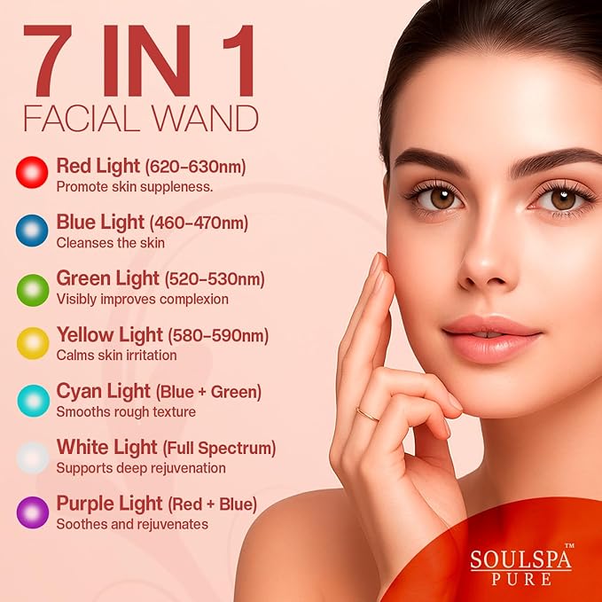 Face Massager 7 in 1 LED Red Light Wand for Face Neck &amp Eye – Rose Gold with Activating Serum | Portable Skincare Device Rechargeable Beauty Tool