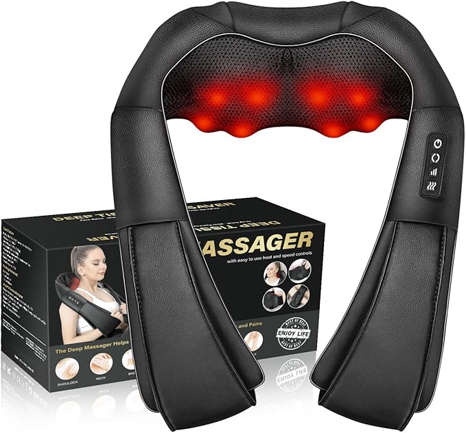 Neck Massager with Heat Back Massager Deep Tissue Electric 3D Kneading Massage Pillow for Pain Shiatsu Back and Shoulder Massager Birthday Christmas Gift for Women Men Dad Mom