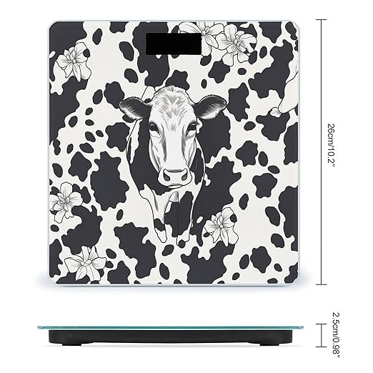 Black and White Cowm Scale for Body Weight Safe Rounded Corners Tempered Glass Digital Bathroom Scale LED Display 400lb Capacity Weight Scales with High Precision Sensors