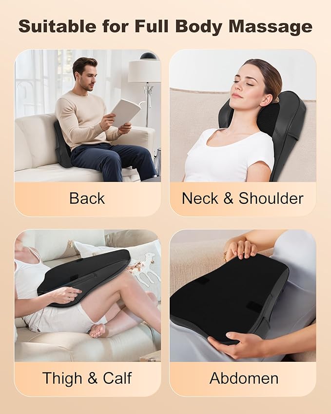 Beleduc Shiatsu Back Massager with Heat Back Massager for Back Pain Deep Tissue Vibration Massage Deep Kneading Massager Pillow for Neck Shoulder Black