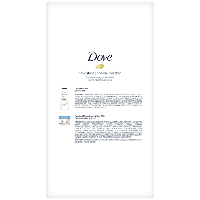 Dove Nourishing Care Gift Set – Deep Moisture Body Wash + Crushed Macadamia &amp Rice Milk Exfoliating Body Polish (2 Piece Set)