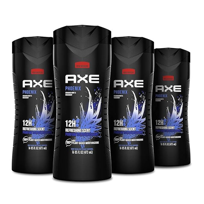 AXE Phoenix Crushed Mint &amp Rosemary Men's Body Wash 4 Count 16 oz (100% Recycled Bottle) Phoenix Men's Body Wash 4 Count 16 oz (100% Recycled Bottle)