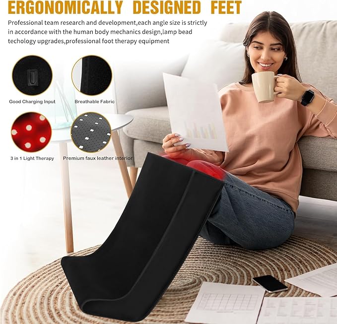 Red-Light-Therapy-for-FeetRed Light Therapy for Legs AnkleInfrared Light Therapy Consisting of 420 Dual Wavelength LEDAdjustable Power and Time Controller 30 * 19.7 * 11.8IN - Black